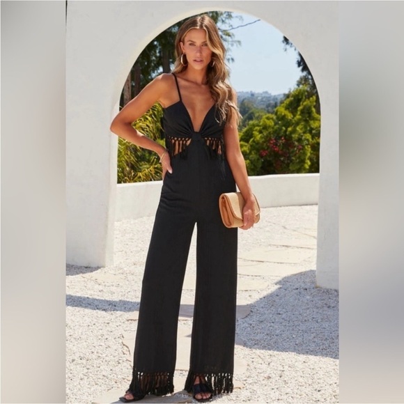 Fore Pants - Elegant Black Fringe Jumpsuit